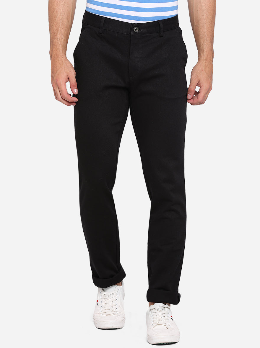 Black Solid Uno Fit Casual Trouser | JadeBlue