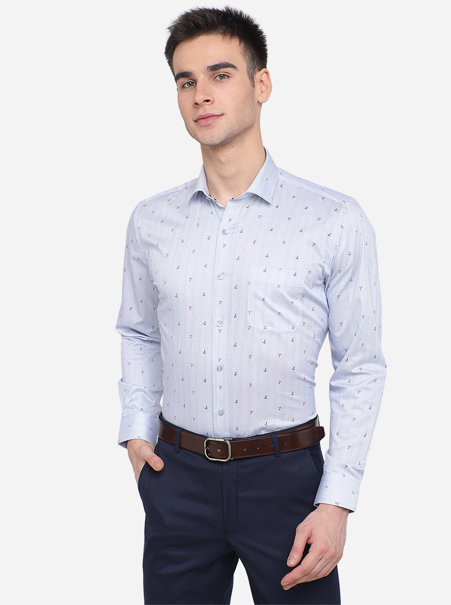 Sky Blue Printed Slim Fit Formal Shirt | Greenfibre