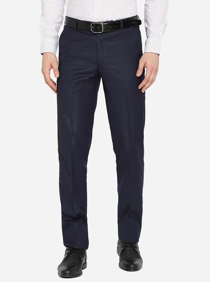 Navy Blue Solid Slim Fit Formal Trouser | JB Studio