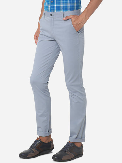 Sky Blue Solid Super Slim Fit Casual Trouser | Greenfibre