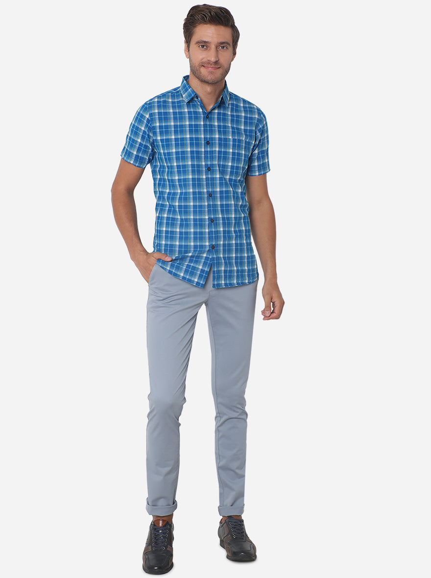 Sky Blue Solid Super Slim Fit Casual Trouser | Greenfibre