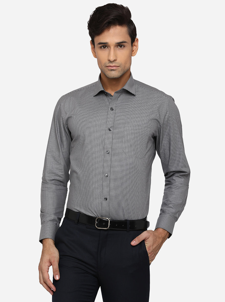 Dark Grey Solid Regular Fit Formal Shirt | Greenfibre