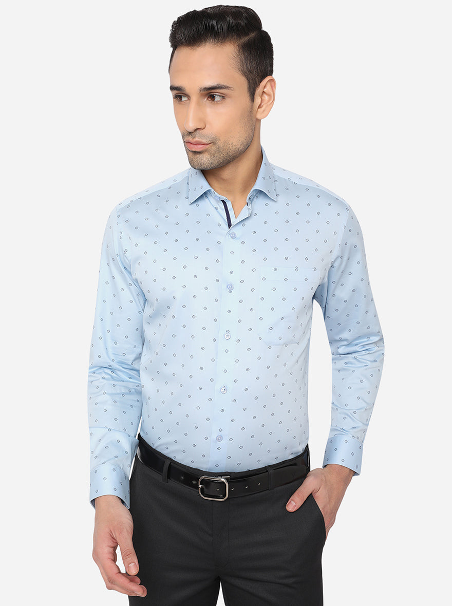 Sky Blue Printed Slim Fit Formal Shirt | Greenfibre