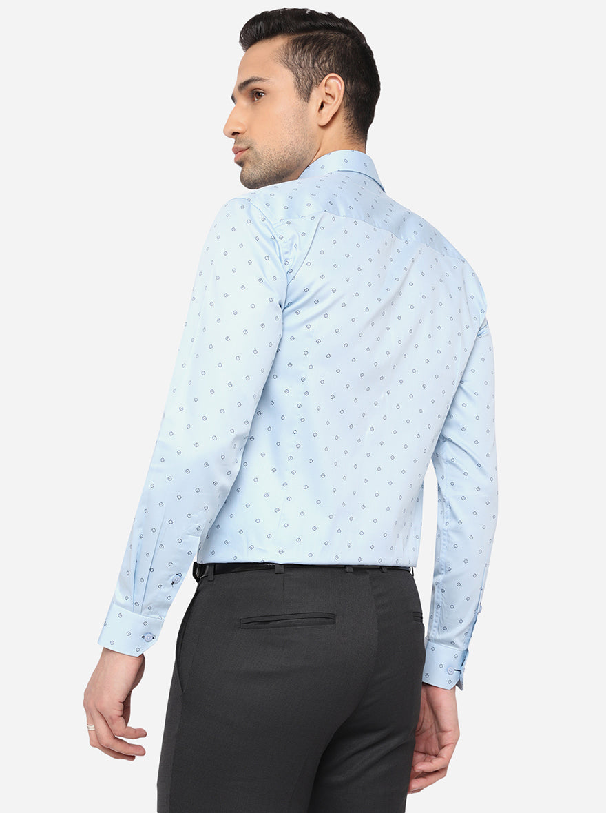 Sky Blue Printed Slim Fit Formal Shirt | Greenfibre