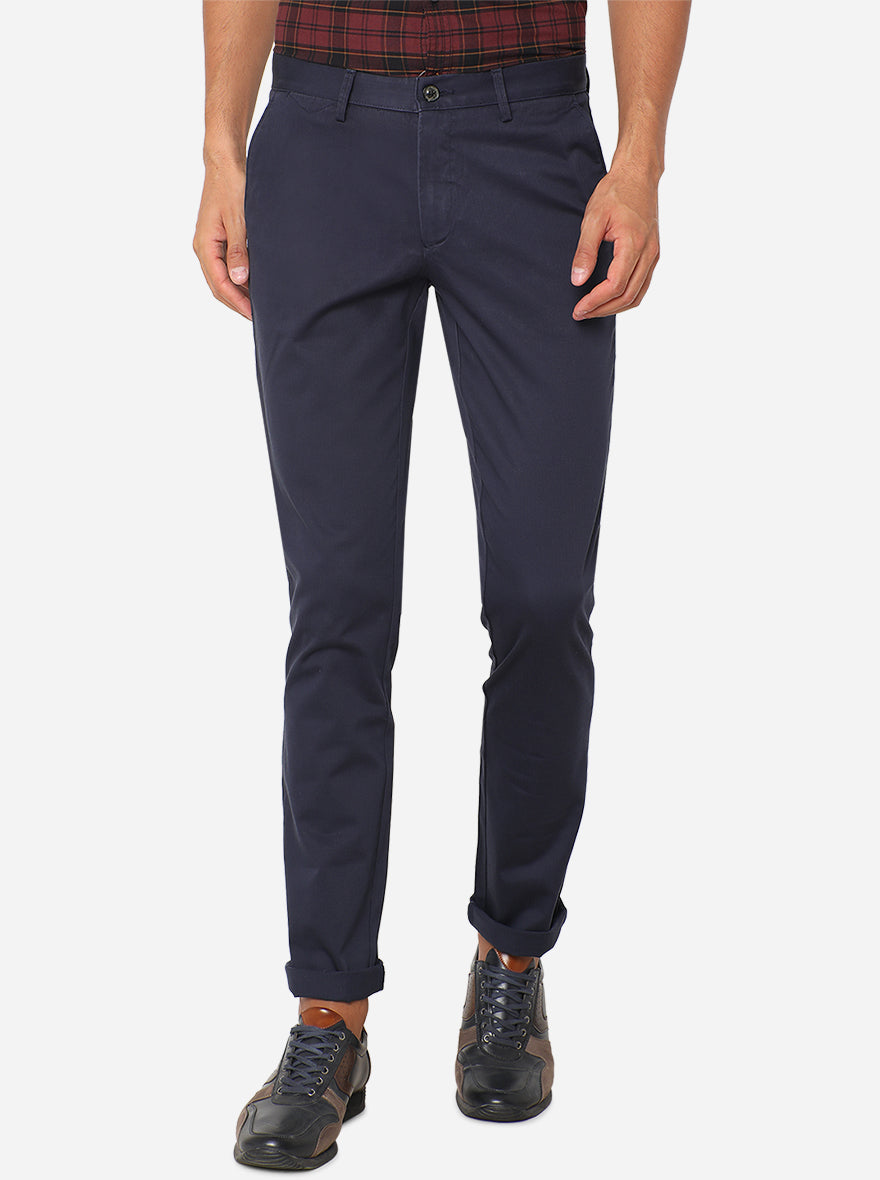 Navy Blue Solid Uno Fit Casual Trouser | JadeBlue Sport