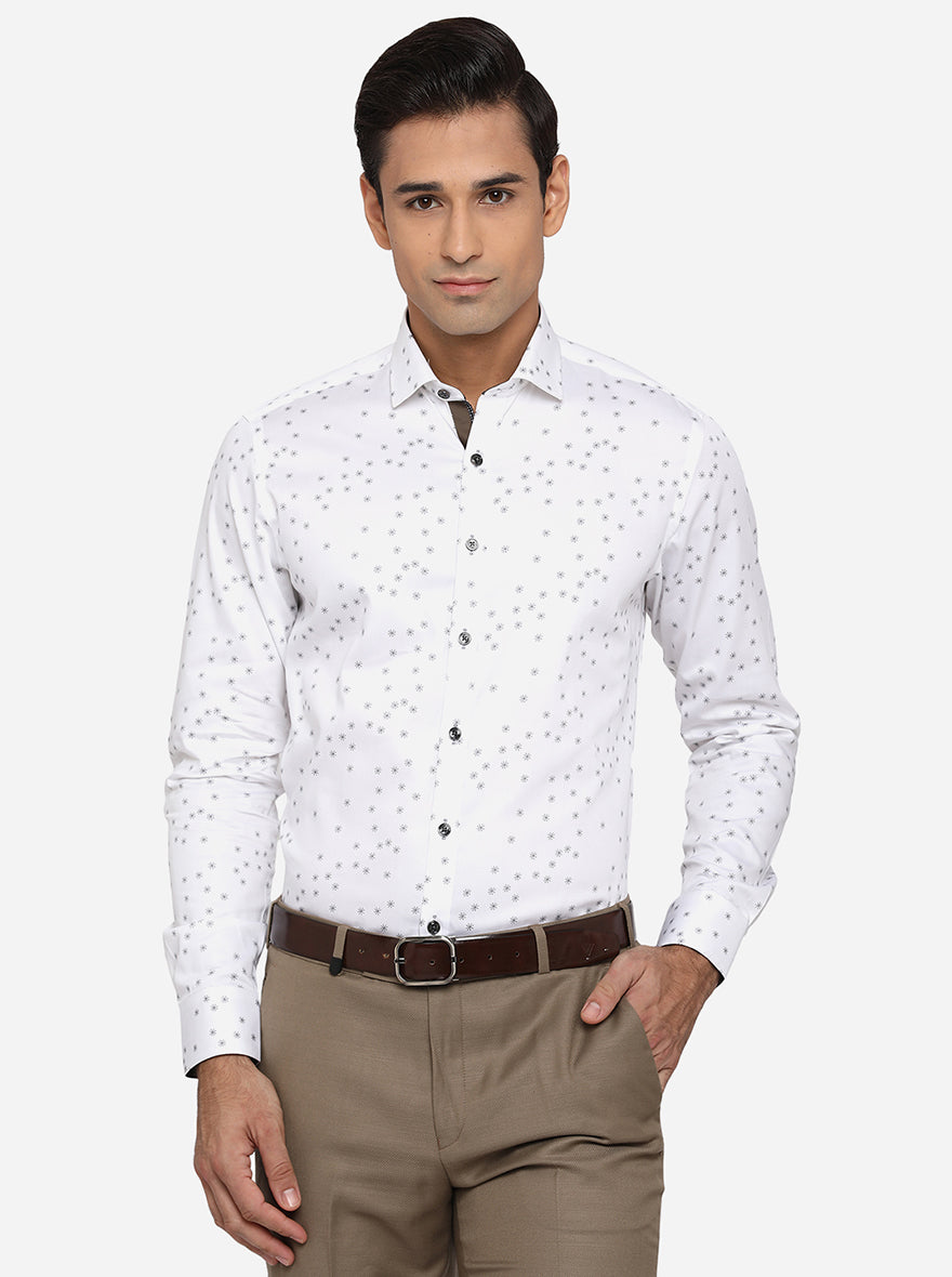 White & Grey Printed Slim Fit Party Wear Shirt | JB Studio