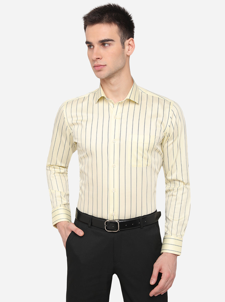 Yellow & Blue Striped Slim Fit Formal Shirt | Greenfibre