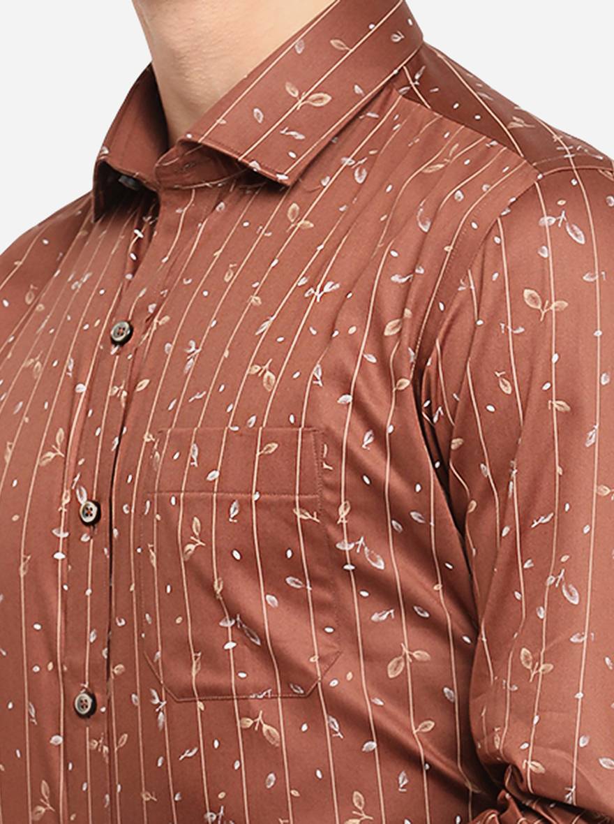 Brown Printed Slim Fit Formal Shirt | Greenfibre