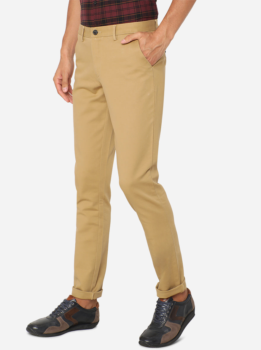 Light Khaki Solid Uno Fit Casual Trouser | JadeBlue