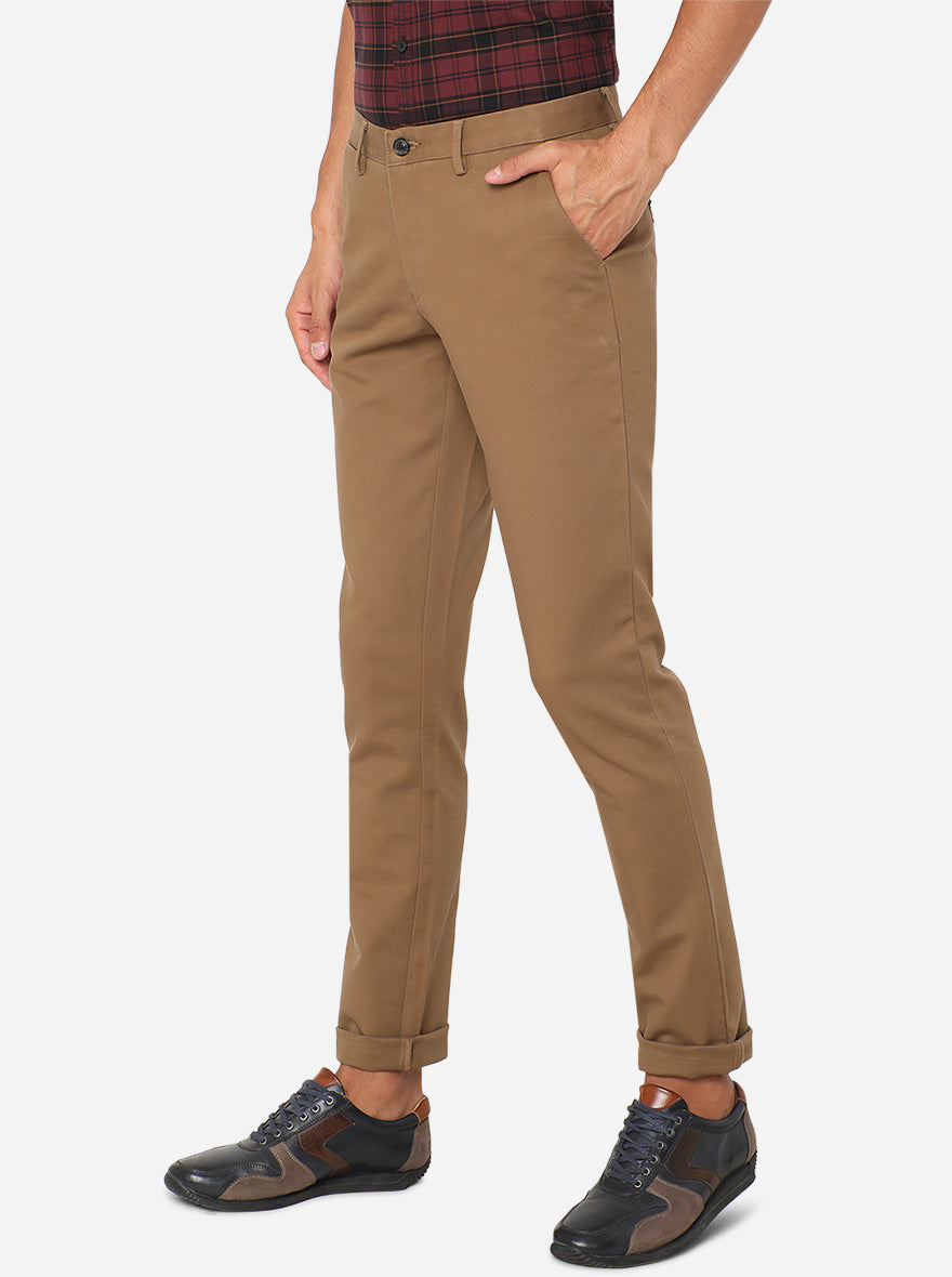 Dark Khaki Solid Uno Fit Casual Trouser | JadeBlue
