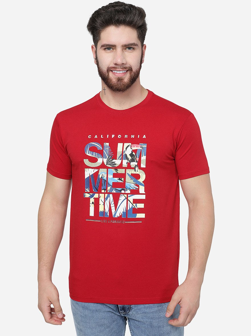 Red Printed Slim Fit T-Shirt | JadeBlue