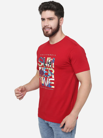 Red Printed Slim Fit T-Shirt | JadeBlue