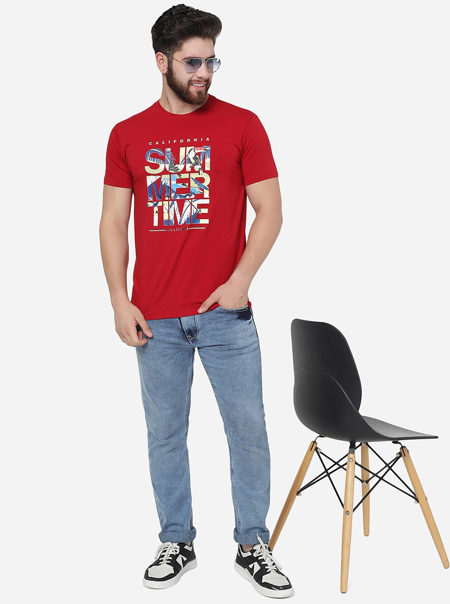 Red Printed Slim Fit T-Shirt | JadeBlue
