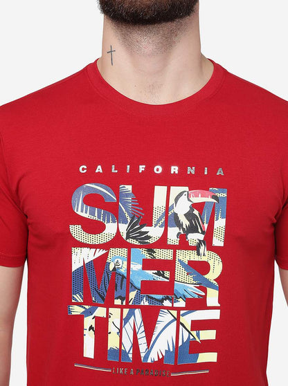 Red Printed Slim Fit T-Shirt | JadeBlue