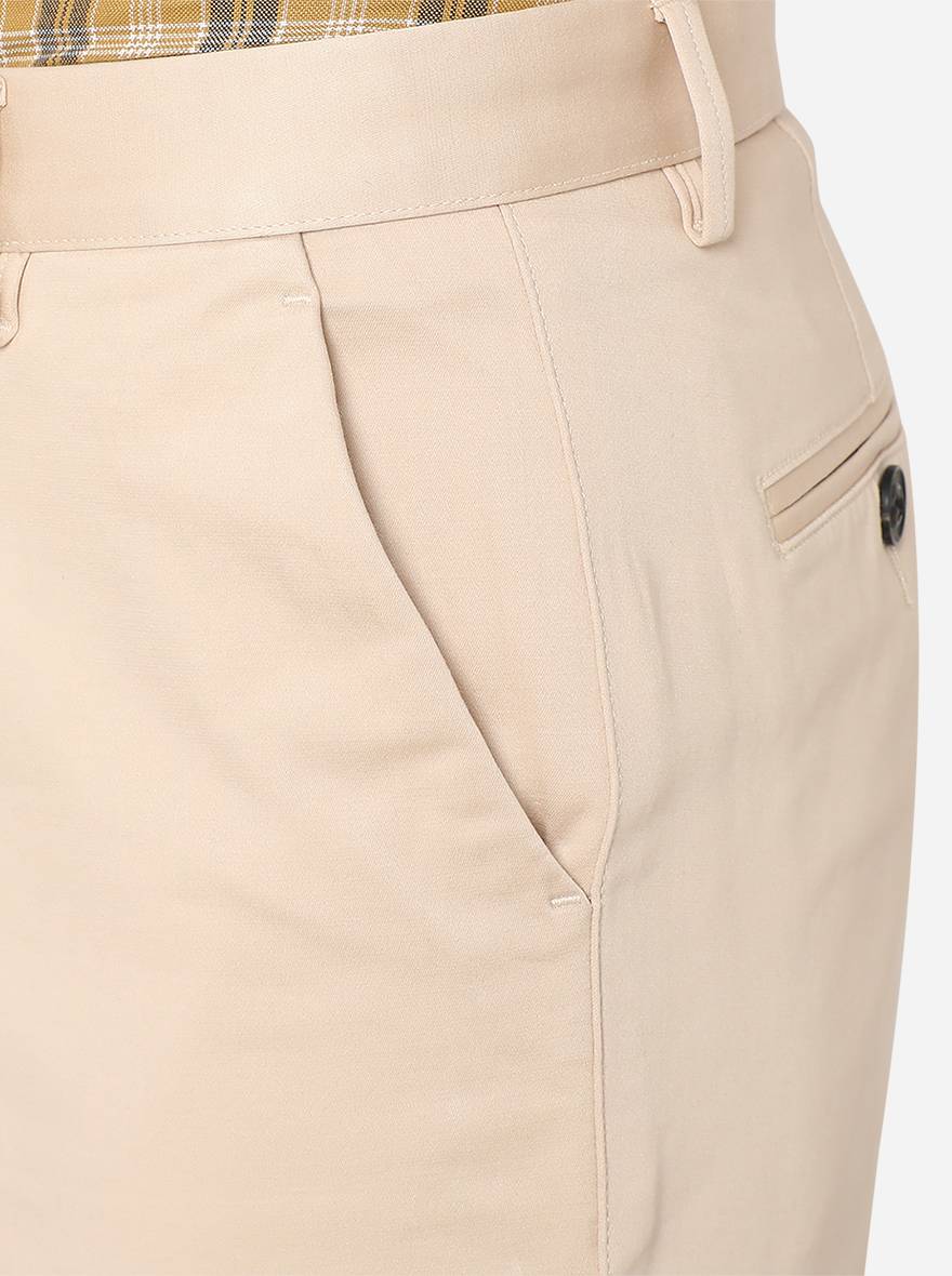 Fawn Beige Solid Uno Fit Casual Trouser | JadeBlue