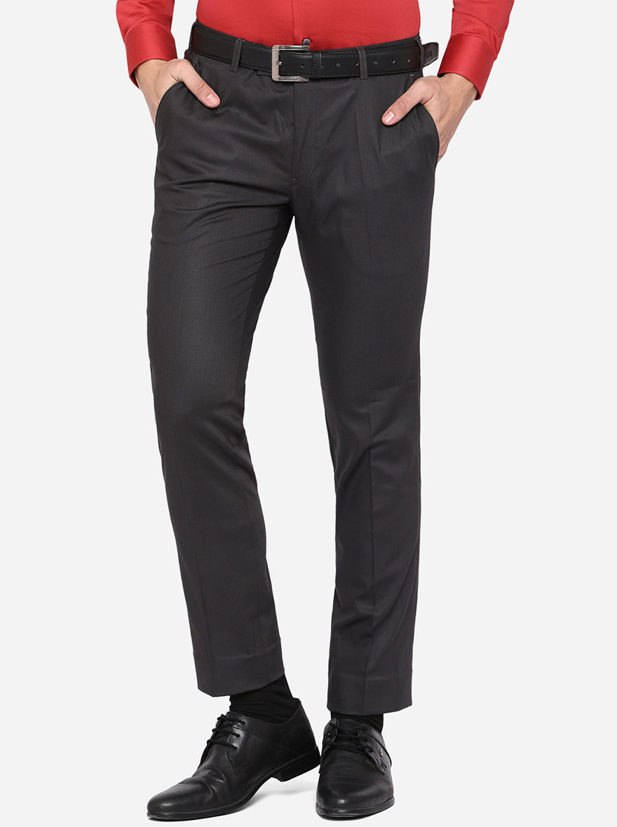 Dark Grey Solid Super Slim Fit Formal Trouser | JadeBlue