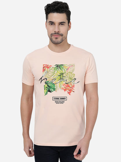 Peach Printed Slim Fit T-Shirt | JadeBlue