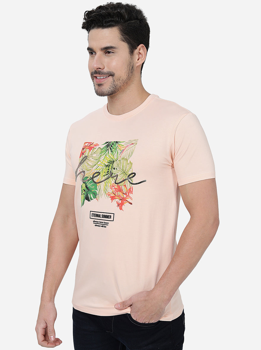 Peach Printed Slim Fit T-Shirt | JadeBlue