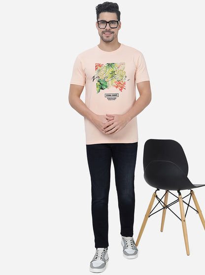 Peach Printed Slim Fit T-Shirt | JadeBlue