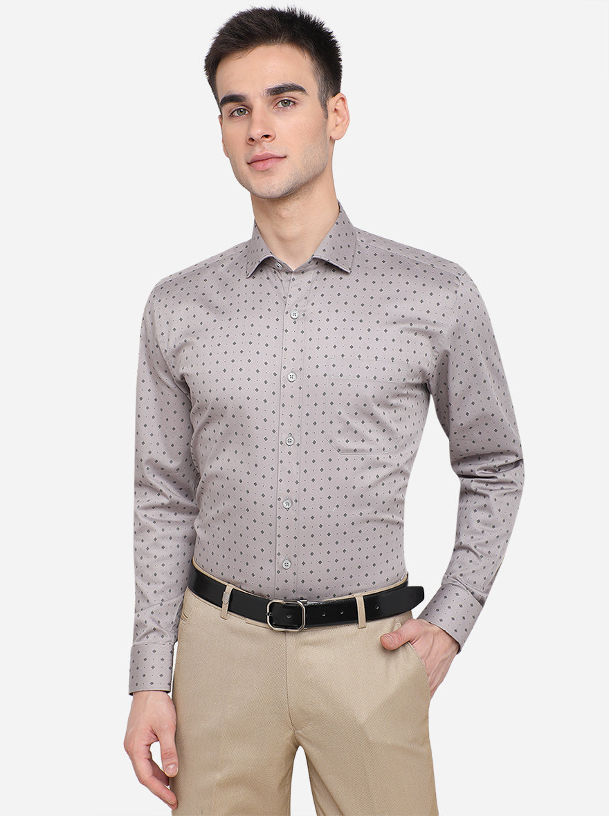 Grey Printed Regular Fit Formal Shirt | JadeBlue