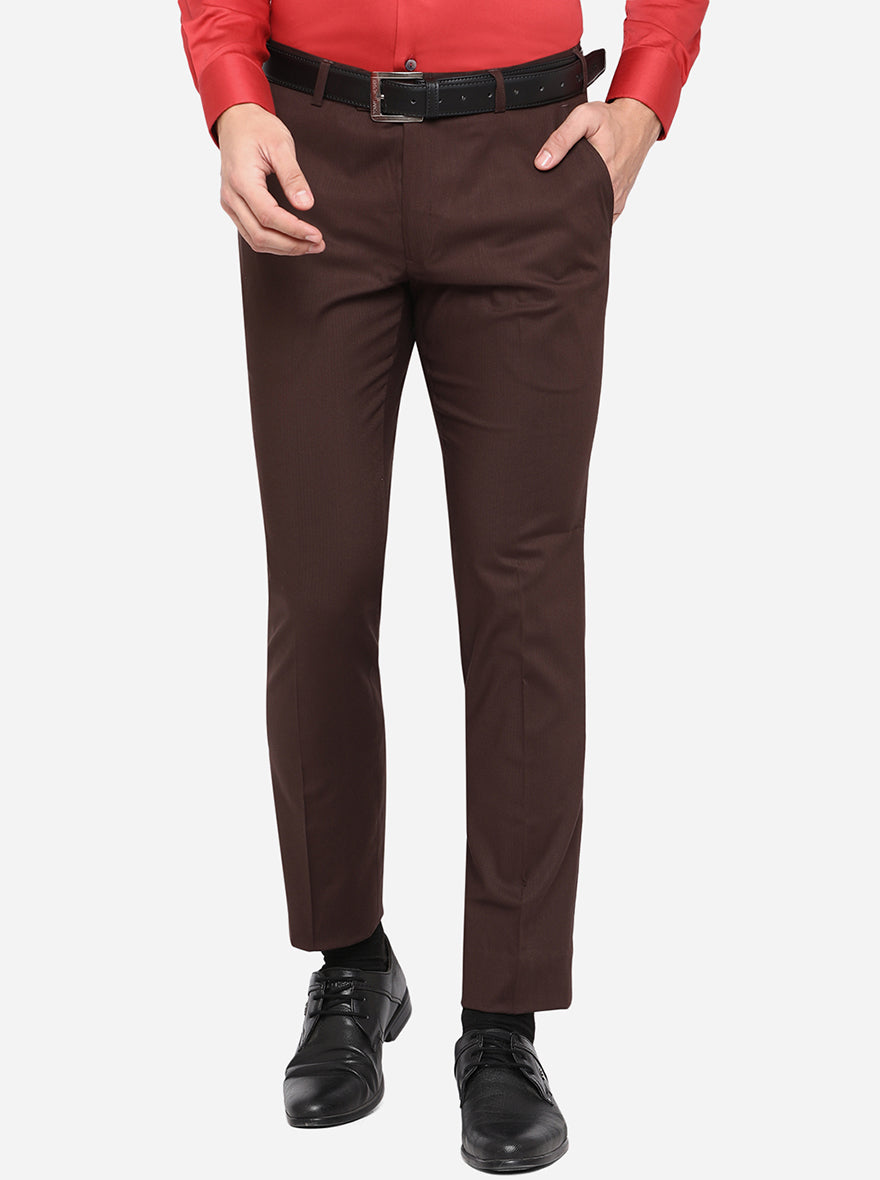 Brown Solid Super Slim Fit Formal Trouser | JadeBlue