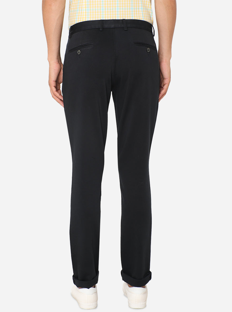Navy Blue Solid Uno Fit Casual Trouser | JadeBlue
