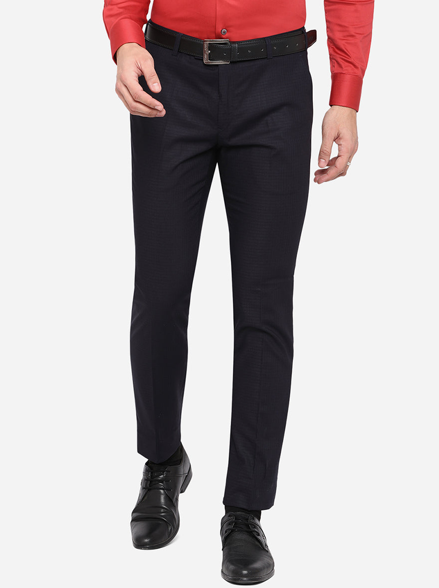 Navy Blue Solid Super Slim Fit Formal Trouser | JadeBlue