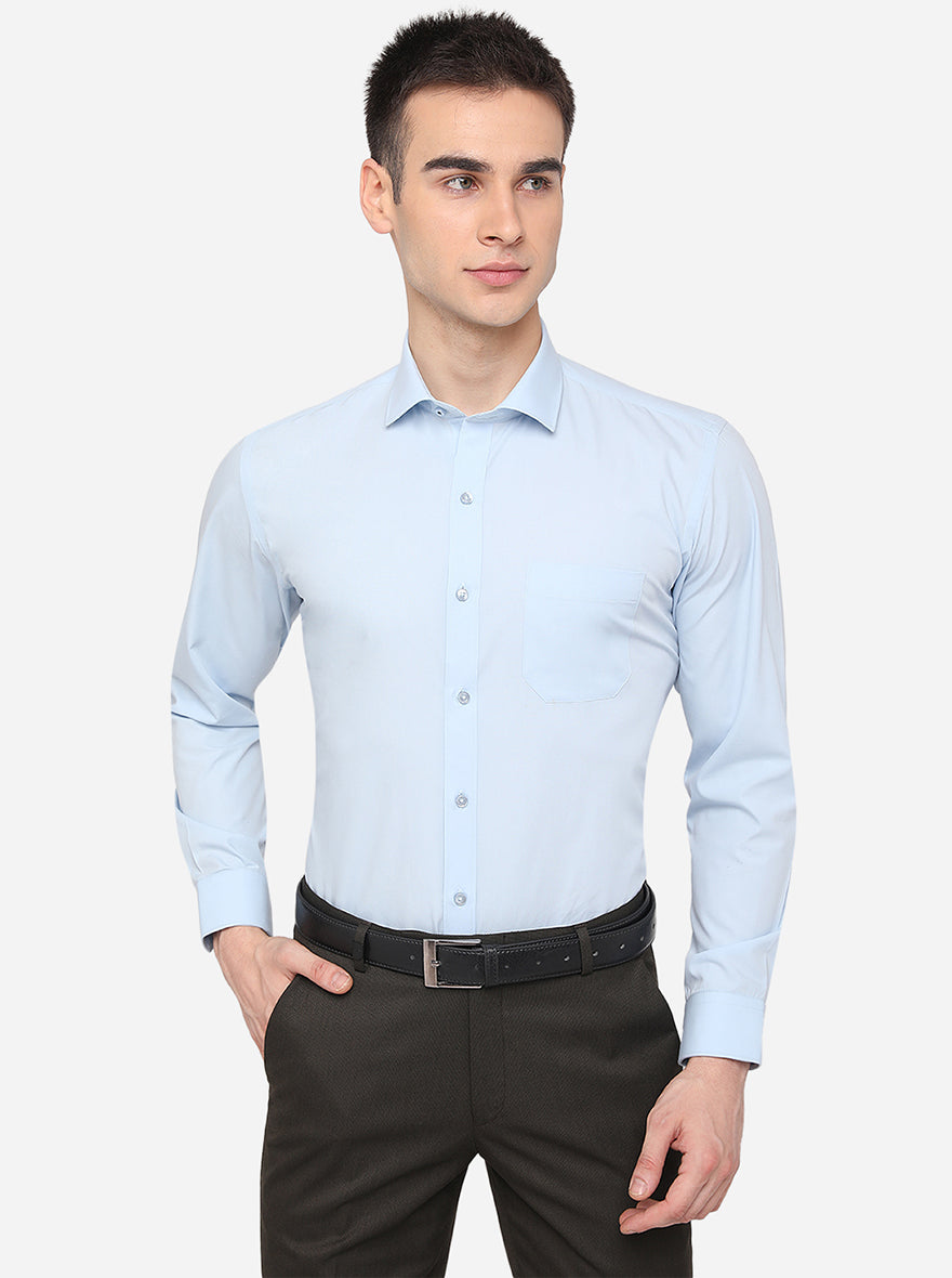 Sky Blue Solid Slim Fit Formal Shirt | Greenfibre