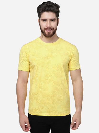 Yellow Printed Slim Fit T-Shirt | JadeBlue