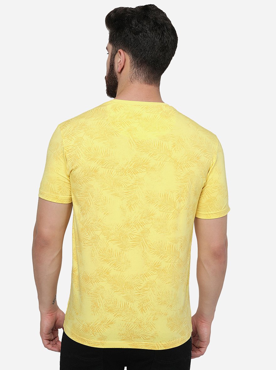 Yellow Printed Slim Fit T-Shirt | JadeBlue