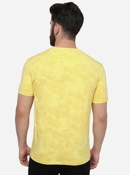 Yellow Printed Slim Fit T-Shirt | JadeBlue