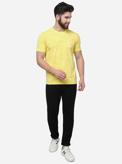 Yellow Printed Slim Fit T-Shirt | JadeBlue