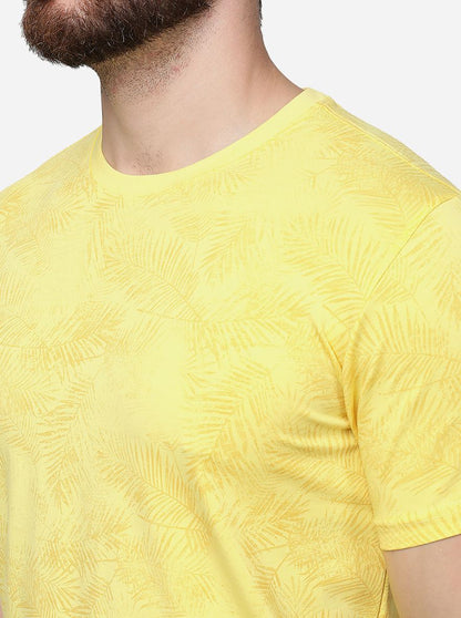 Yellow Printed Slim Fit T-Shirt | JadeBlue