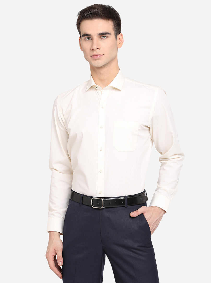 Cream Solid Slim Fit Formal Shirt | Greenfibre