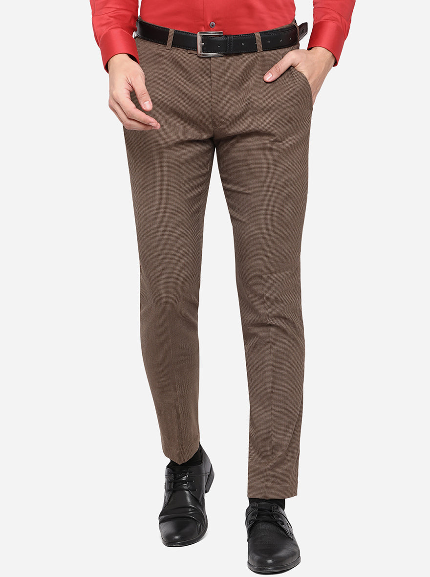 Brown Solid Super Slim Fit Formal Trouser | JadeBlue