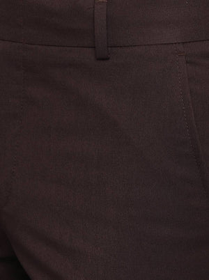 Dark Brown Solid Slim Fit Formal Trouser | Greenfibre
