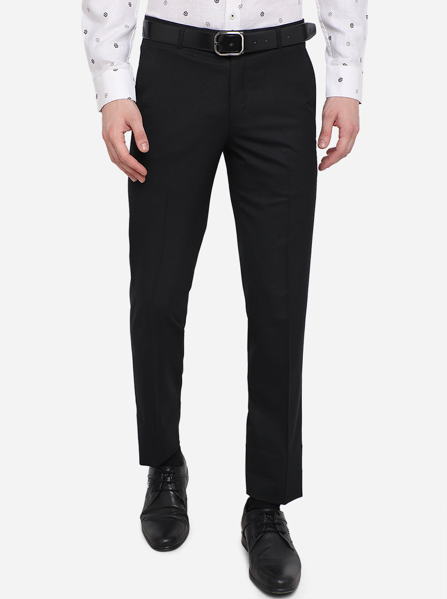 Black Solid Slim Fit Formal Trouser | Metal