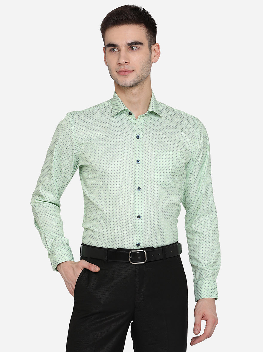 Cool Green Printed Slim Fit Formal Shirt | Greenfibre