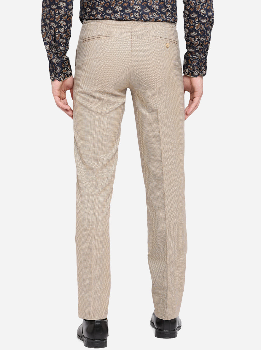 Beige Solid Slim Fit Formal Trouser | Metal