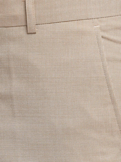 Beige Solid Slim Fit Formal Trouser | Metal