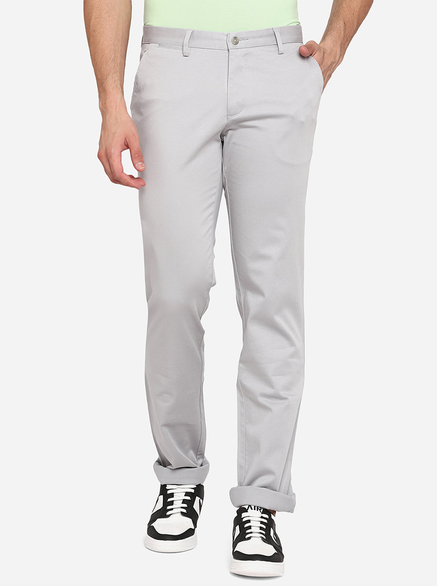 Silver Grey Solid Uno Fit Casual Trouser | JadeBlue
