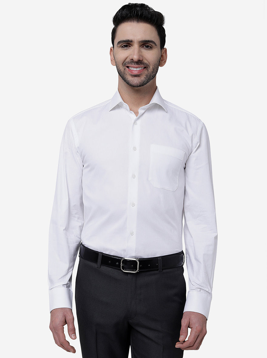 White Striped Regular Fit Formal Shirt | JadeBlue