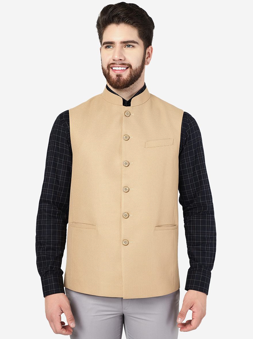 Buy Men Navy Blue Solid Mandarin Collar Sleeveless Nehru Jackets Online in  India - Monte Carlo