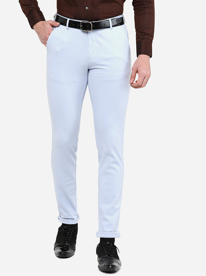 Sky Blue Solid Slim Fit Club Wear Trouser | JB Studio