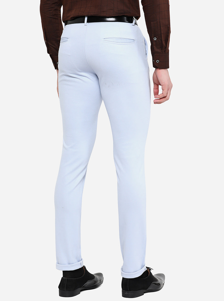 Sky Blue Solid Slim Fit Club Wear Trouser | JB Studio