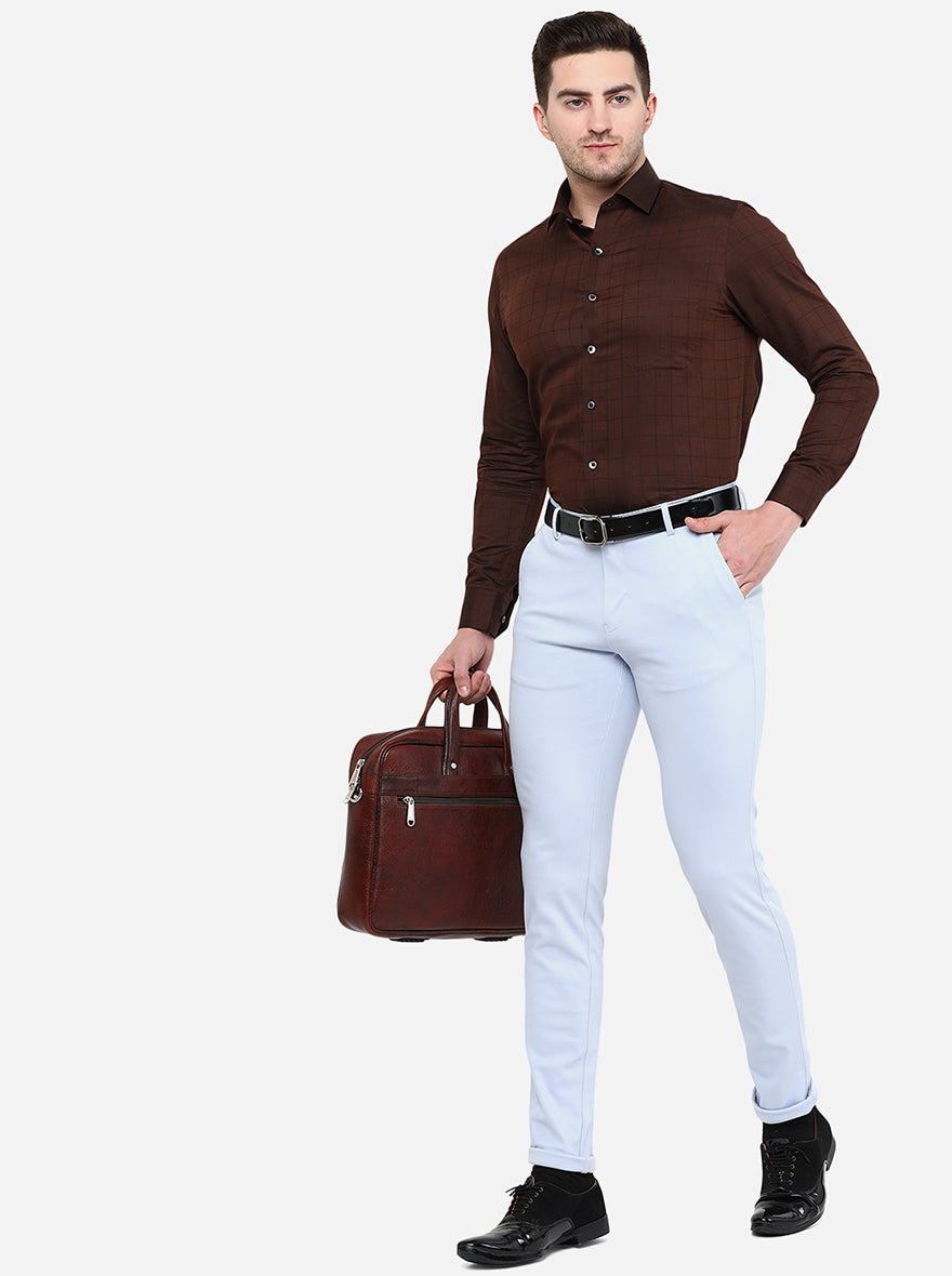 Sky Blue Solid Slim Fit Club Wear Trouser | JB Studio