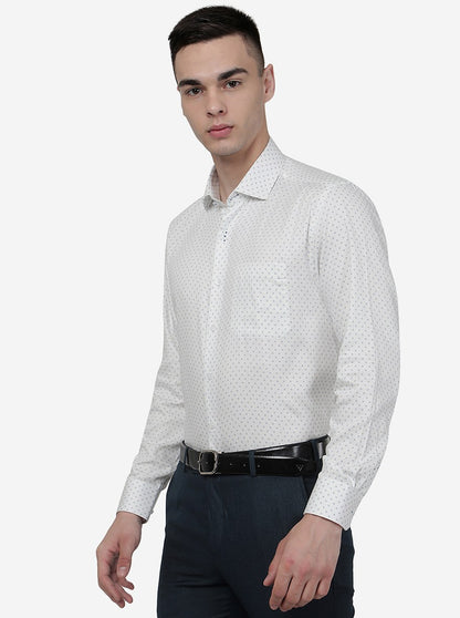 White Printed Regular Fit Formal Shirt | JadeBlue