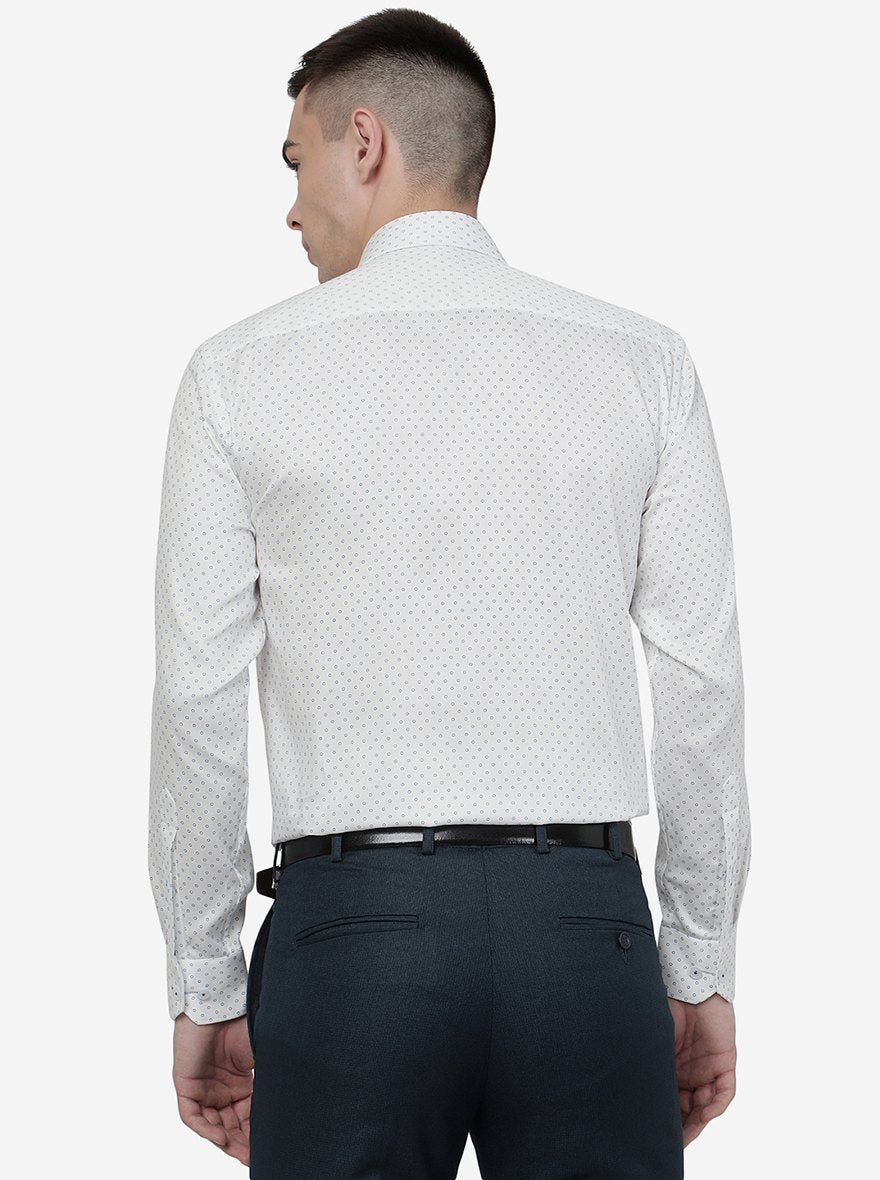 White Printed Regular Fit Formal Shirt | JadeBlue