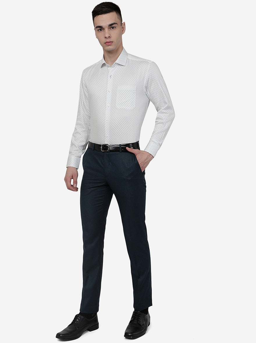 White Printed Regular Fit Formal Shirt | JadeBlue