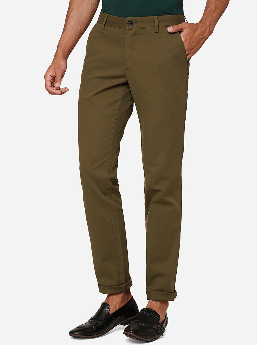 Brown Solid Uno Fit Casual Trouser | JadeBlue
